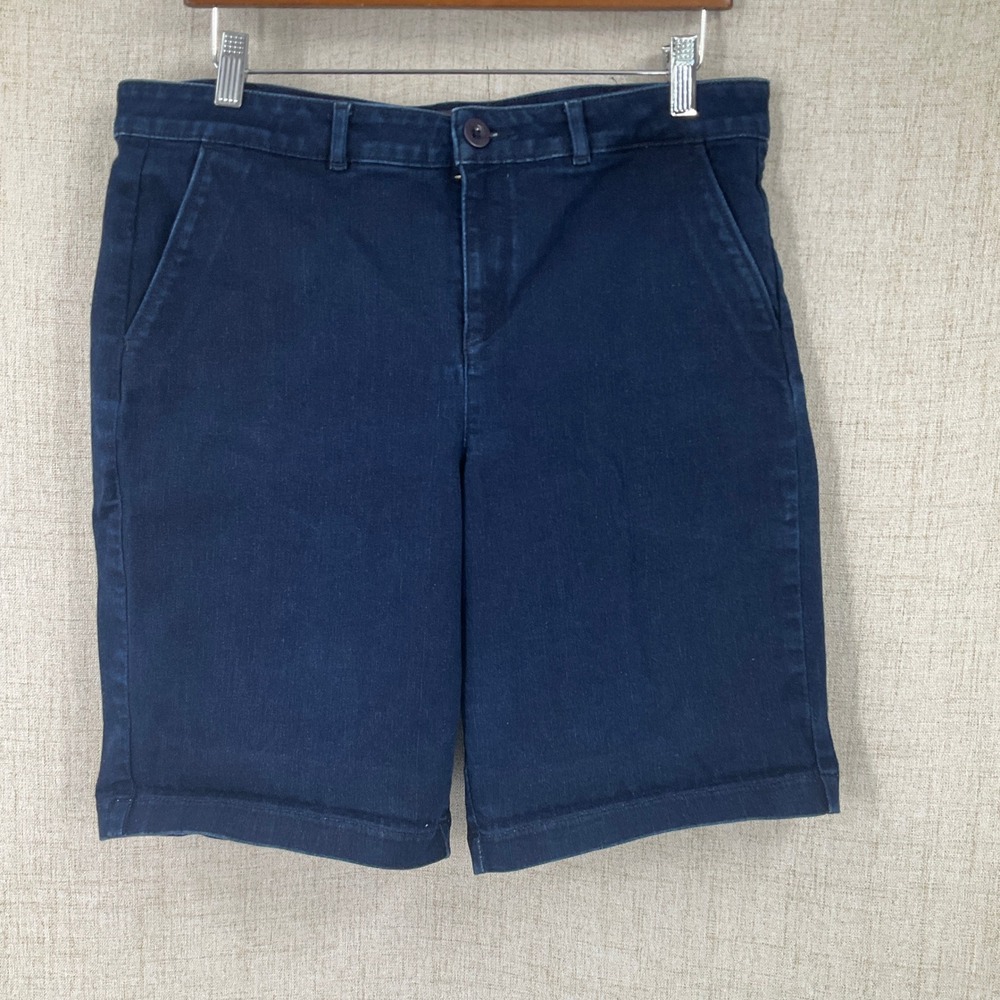 NYDJ Denim Shorts Womens 12 Dark Blue Stretch Bermuda Classic Preppy